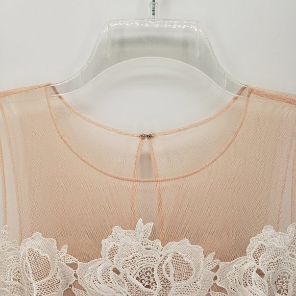 JULIA JORDAN White Lace Overlay & Dust Pink Mesh A-Line Dress 10 - Picture 6 of 9